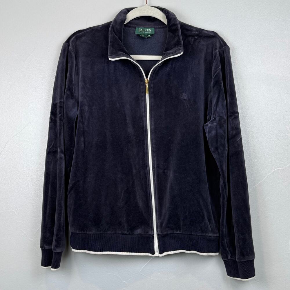 Vintage Lauren Ralph Lauren Velour Zip Jacket XL | Y2K Preppy Track Style Navy